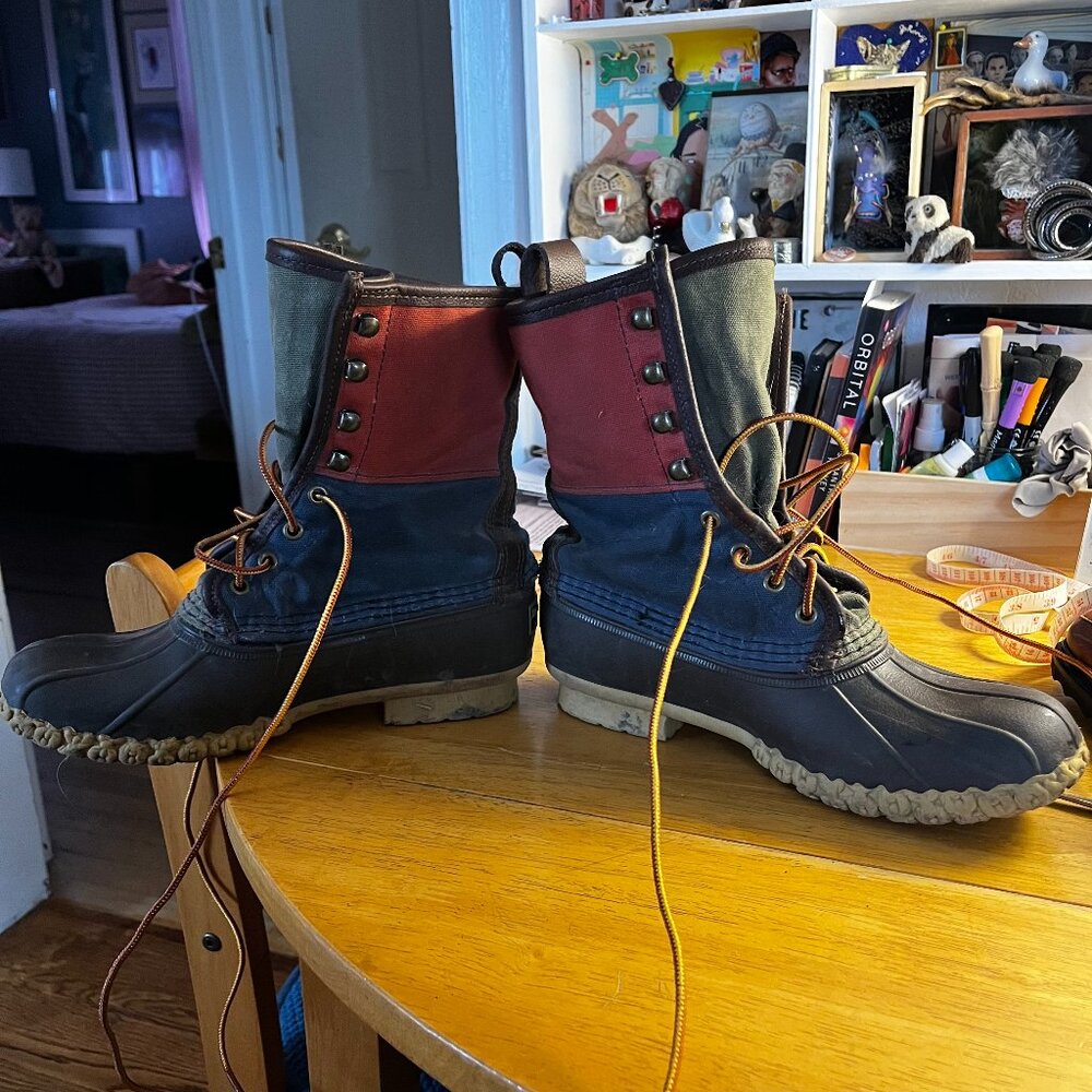 LL Bean Signature Bean Boots Waxed Cotton 10" Color Block 8M GUC Made in USA